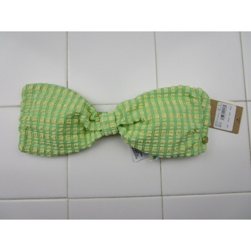 Billabong Wave Check Betty Bandeau Green Yellow Women's M/10 Bikini Top Swimwear